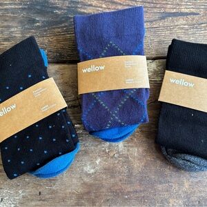 Wellow Men's Black & Navy Bamboo Compression Socks - 3-Pack